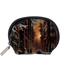 Sunset In The Frozen Winter Forest Accessory Pouch (small) by Sudhe