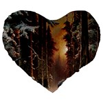 Sunset In The Frozen Winter Forest Large 19  Premium Flano Heart Shape Cushions Front