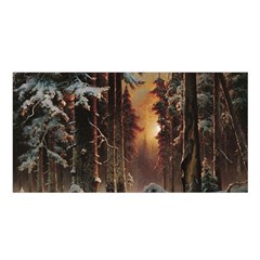 Sunset In The Frozen Winter Forest Satin Shawl by Sudhe