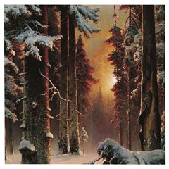 Sunset In The Frozen Winter Forest Wooden Puzzle Square by Sudhe