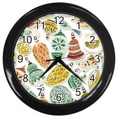 Surface Pattern  Vintage Christmas Ornaments Wall Clock (black) by Sudhe