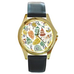 Surface Pattern  Vintage Christmas Ornaments Round Gold Metal Watch by Sudhe