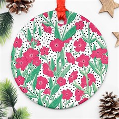 Flora Floral Flower Flowers Pattern Round Ornament (two Sides) by Sudhe