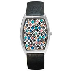 Diamond Shapes Pattern Barrel Style Metal Watch