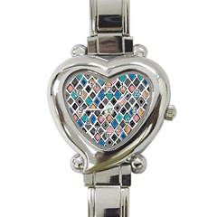 Diamond Shapes Pattern Heart Italian Charm Watch by Sudhe