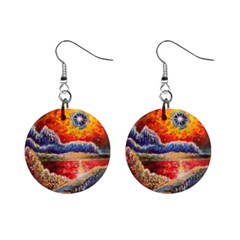 Sci Fi  Landscape Painting Mini Button Earrings