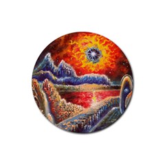 Sci Fi  Landscape Painting Rubber Round Coaster (4 Pack)  by Sudhe