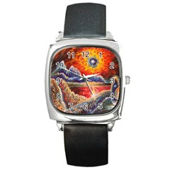 Sci Fi  Landscape Painting Square Metal Watch by Sudhe