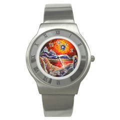 Sci Fi  Landscape Painting Stainless Steel Watch by Sudhe