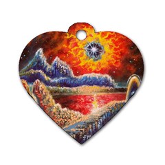 Sci Fi  Landscape Painting Dog Tag Heart (one Side) by Sudhe