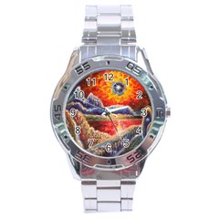 Sci Fi  Landscape Painting Stainless Steel Analogue Watch by Sudhe