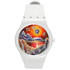 Sci Fi  Landscape Painting Round Plastic Sport Watch (m) by Sudhe