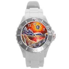 Sci Fi  Landscape Painting Round Plastic Sport Watch (l) by Sudhe