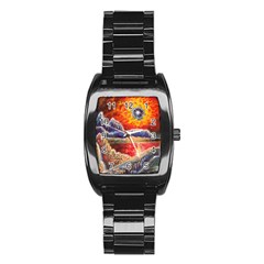 Sci Fi  Landscape Painting Stainless Steel Barrel Watch by Sudhe