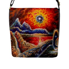 Sci Fi  Landscape Painting Flap Closure Messenger Bag (l) by Sudhe