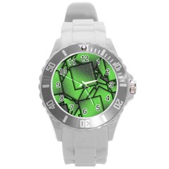 Binary Digitization Null Green Round Plastic Sport Watch (l) by HermanTelo