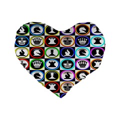 Chess Standard 16  Premium Flano Heart Shape Cushions by ArtworkByPatrick