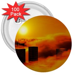 City Sun Clouds Smog Sky Yellow 3  Buttons (100 Pack)  by Simbadda