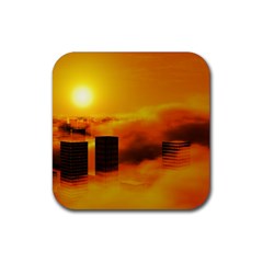 City Sun Clouds Smog Sky Yellow Rubber Coaster (square)  by Simbadda