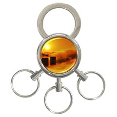 City Sun Clouds Smog Sky Yellow 3-ring Key Chain by Simbadda