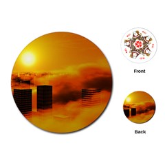 City Sun Clouds Smog Sky Yellow Playing Cards Single Design (round) by Simbadda