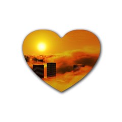 City Sun Clouds Smog Sky Yellow Rubber Coaster (heart)  by Simbadda