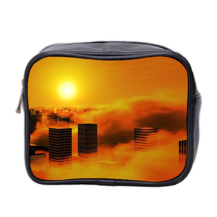 City Sun Clouds Smog Sky Yellow Mini Toiletries Bag (Two Sides)