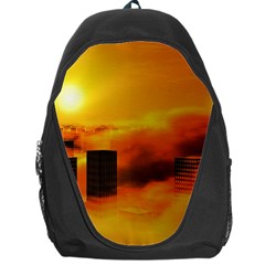 City Sun Clouds Smog Sky Yellow Backpack Bag by Simbadda