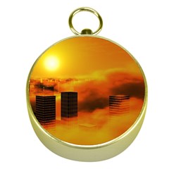 City Sun Clouds Smog Sky Yellow Gold Compasses by Simbadda