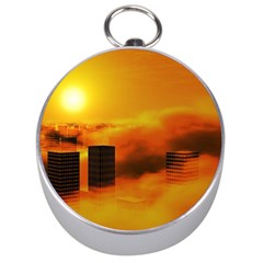 City Sun Clouds Smog Sky Yellow Silver Compasses by Simbadda