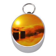 City Sun Clouds Smog Sky Yellow Mini Silver Compasses by Simbadda