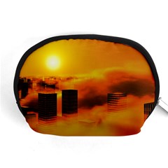 City Sun Clouds Smog Sky Yellow Accessory Pouch (medium) by Simbadda