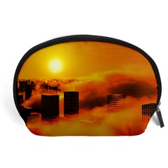 City Sun Clouds Smog Sky Yellow Accessory Pouch (large) by Simbadda