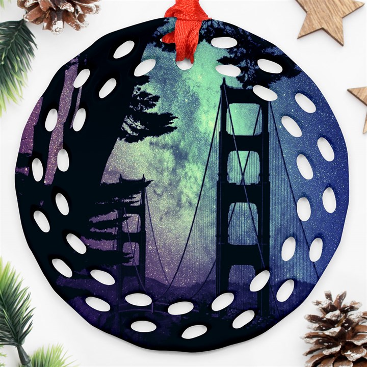 Bridge Construction Trees Ornament (Round Filigree)