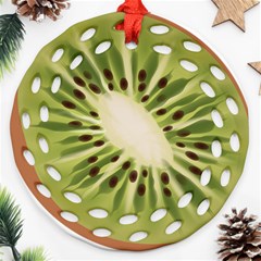 Kiwi Fruit Fresh Green Tasty Food Round Filigree Ornament (two Sides) by Simbadda