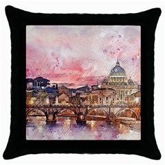 City Buildings Bridge Water River Throw Pillow Case (black) by Simbadda