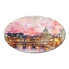 City Buildings Bridge Water River Oval Magnet by Simbadda