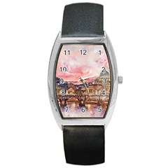 City Buildings Bridge Water River Barrel Style Metal Watch by Simbadda