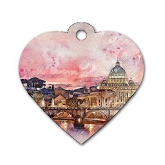 City Buildings Bridge Water River Dog Tag Heart (one Side) by Simbadda