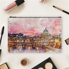 City Buildings Bridge Water River Cosmetic Bag (large) by Simbadda