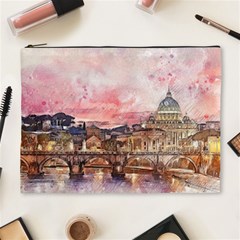 City Buildings Bridge Water River Cosmetic Bag (xl) by Simbadda