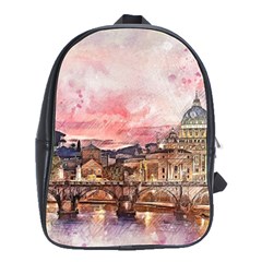 City Buildings Bridge Water River School Bag (large) by Simbadda