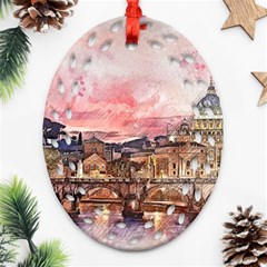 City Buildings Bridge Water River Ornament (oval Filigree) by Simbadda