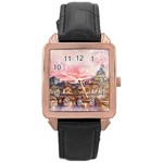 City Buildings Bridge Water River Rose Gold Leather Watch  Front