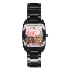 City Buildings Bridge Water River Stainless Steel Barrel Watch by Simbadda