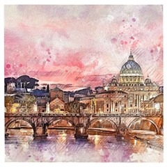 City Buildings Bridge Water River Wooden Puzzle Square by Simbadda