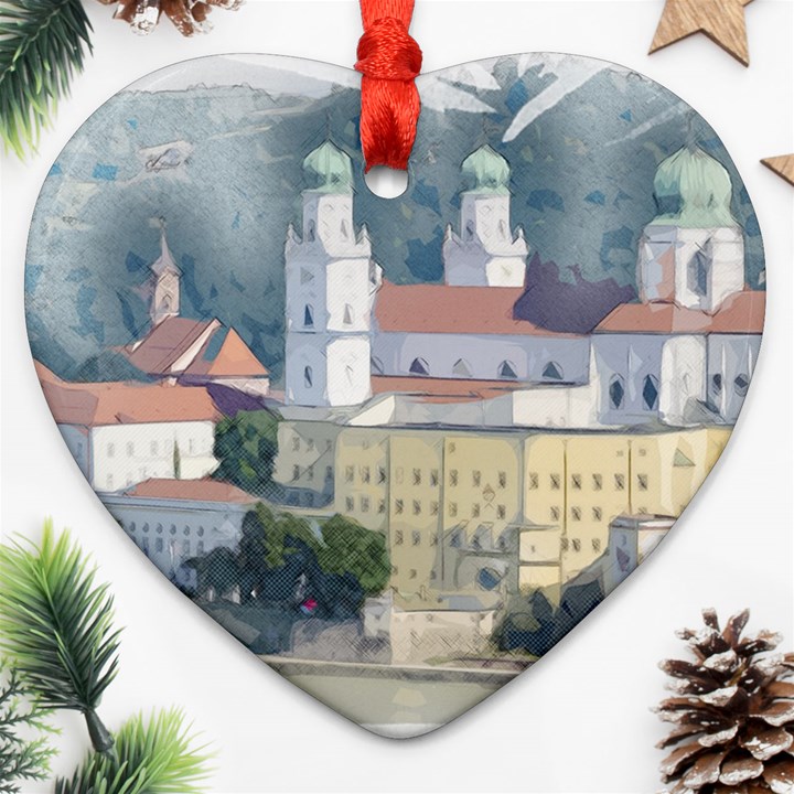 Architecture Old Sky Travel Heart Ornament (Two Sides)