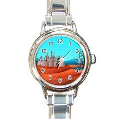 Castle Landscape Mountains Hills Round Italian Charm Watch by Simbadda