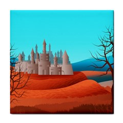 Castle Landscape Mountains Hills Tile Coaster by Simbadda