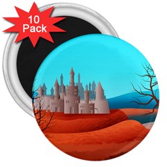 Castle Landscape Mountains Hills 3  Magnets (10 Pack)  by Simbadda